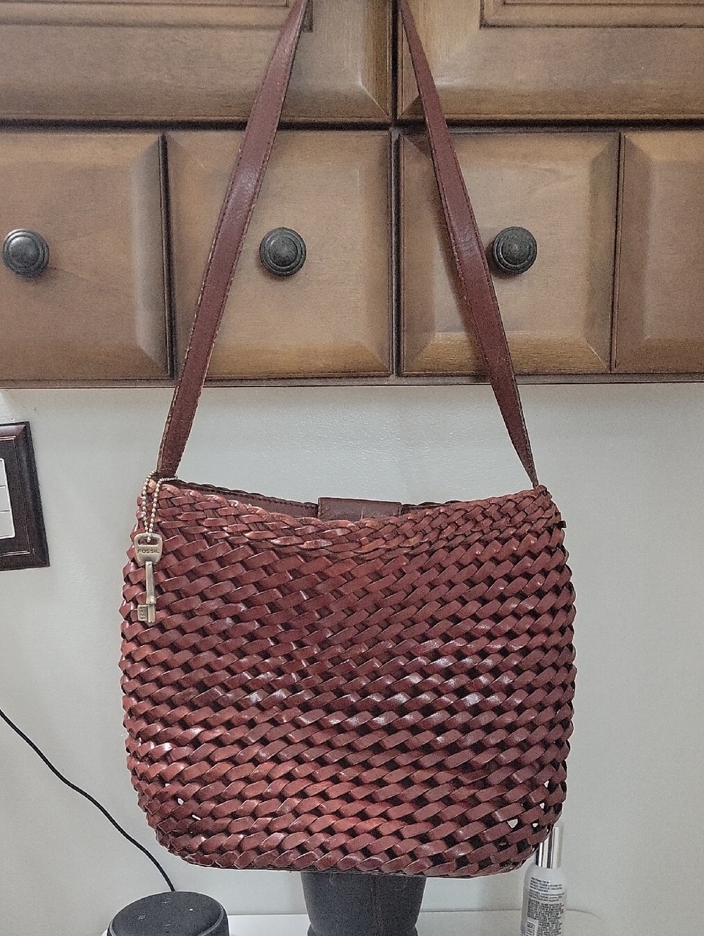 Fossil Woven Shoulder Bag in Dark Brown